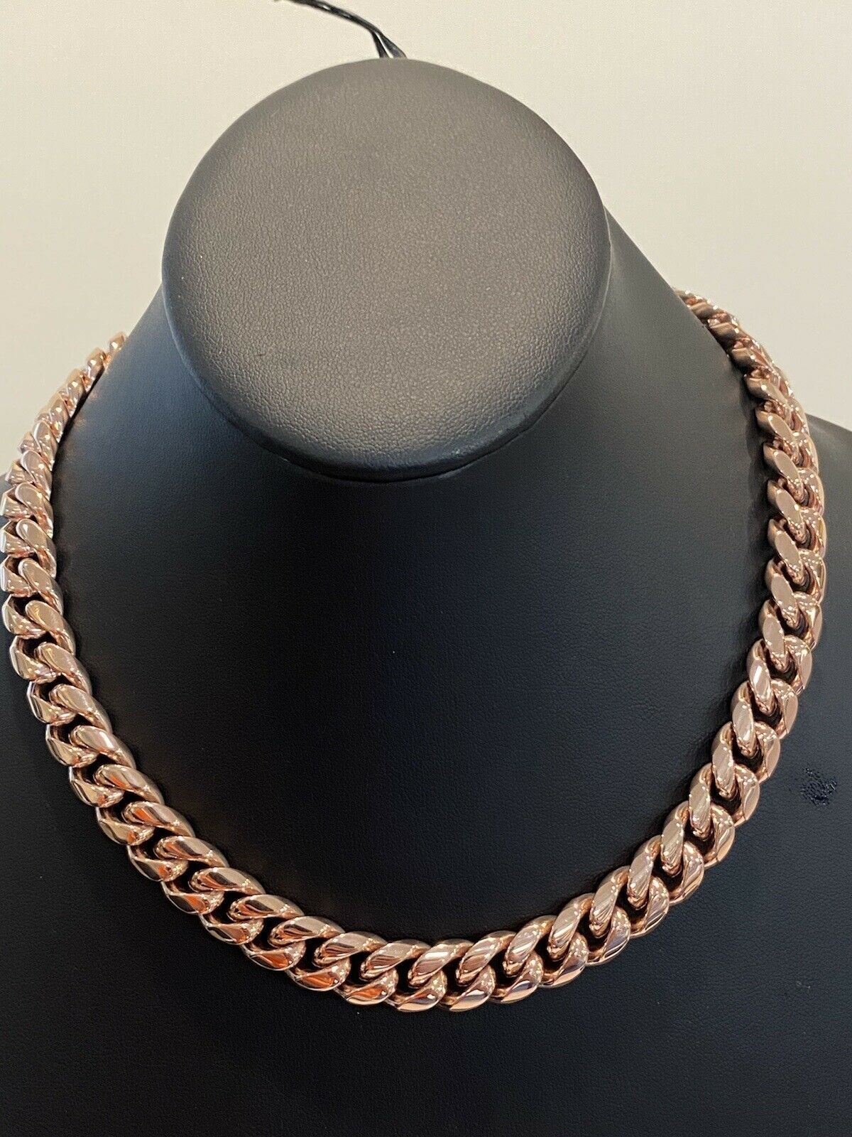 12mm 20″ Mens Miami Cuban Link Choker 14k Rose Gold Plated Stainless Steel Chain
