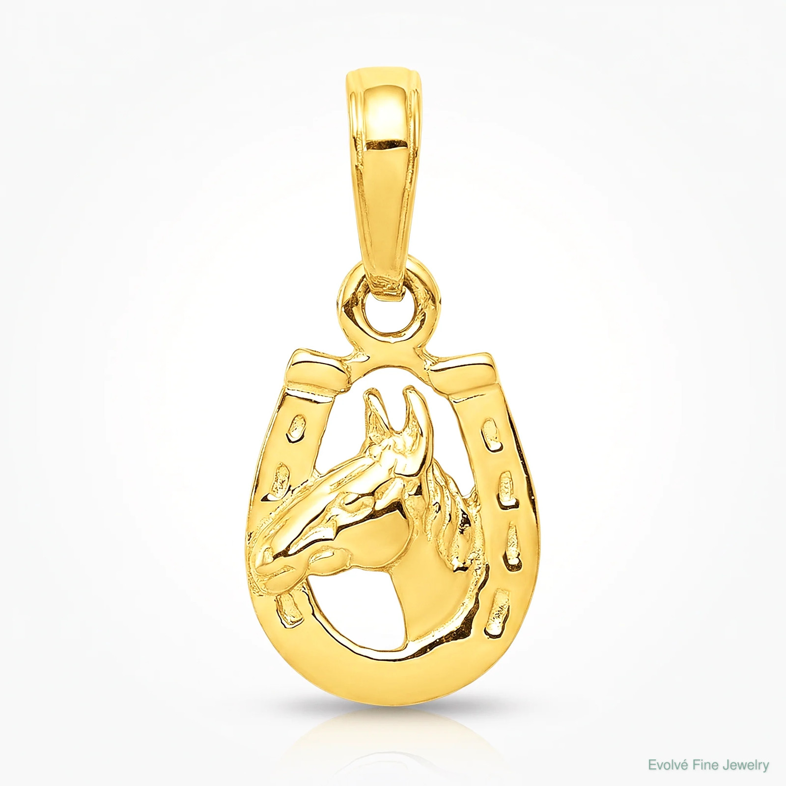 10K / 14K Yellow Gold Horse Head In Horseshoe Pendant