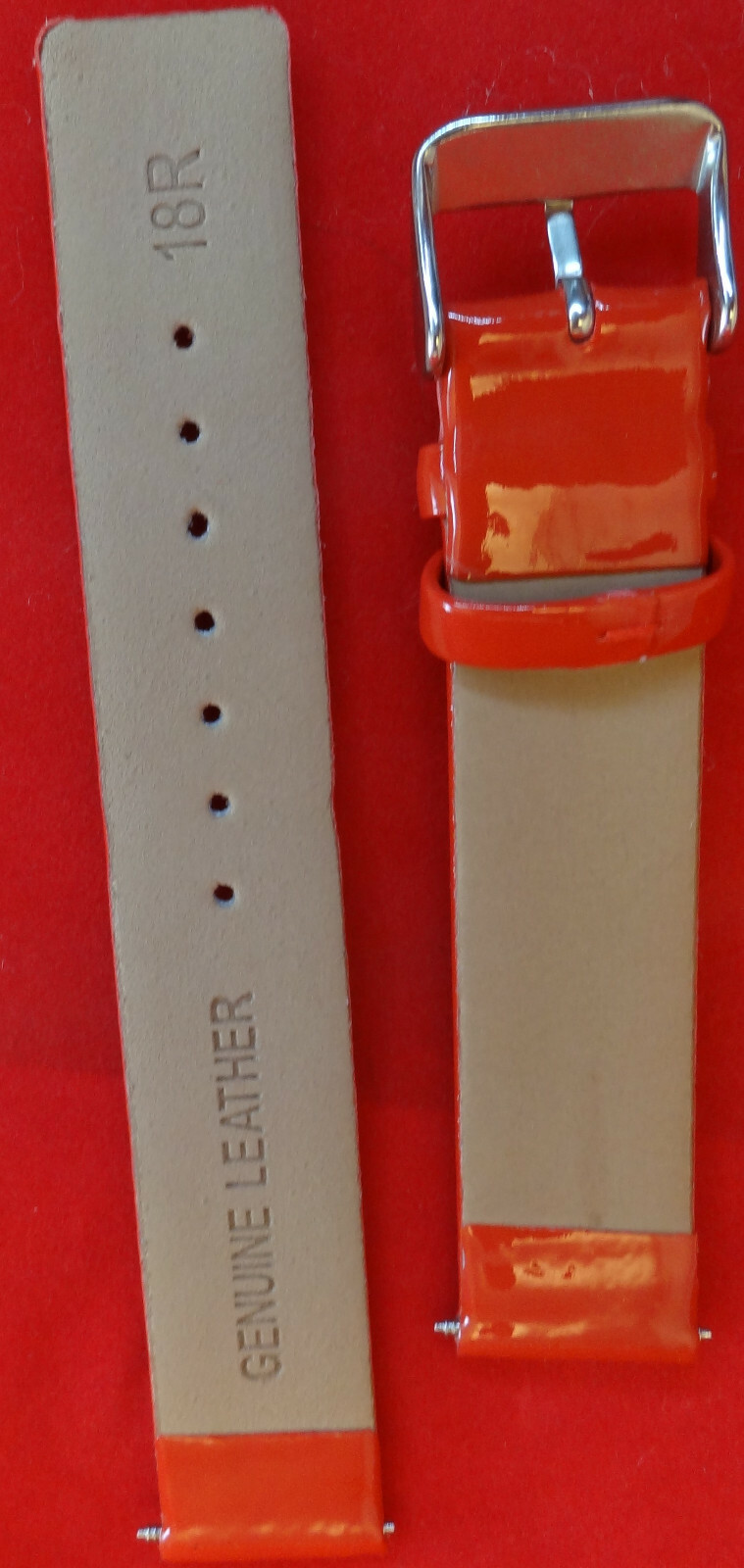New Glossy Red Genuine Patent Leather 18mm Regular Watch Band Silver Tone Buckle