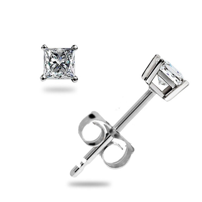 .16 Ct Princess Cut Natural Diamond Stud Earrings With Push Back Great Gift