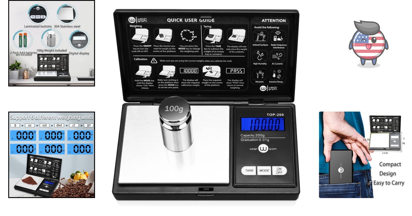 Lightweight 200g Precision Scale – Ideal for Jewelry, Food & Calibration Weight