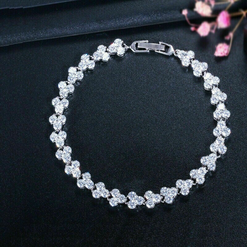 9Ct Lab Created Diamond 3 Stone Mickey Mouse Bracelet Women’s 14k White Gold FN