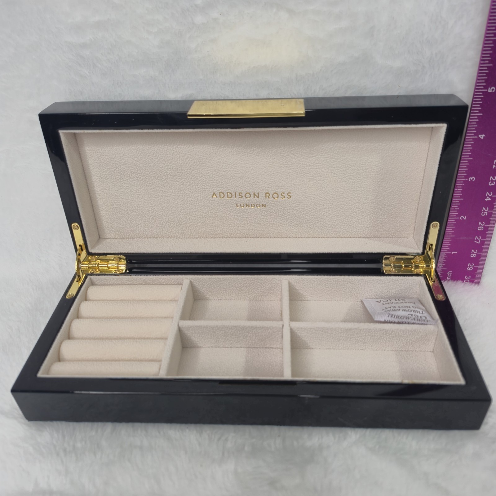 Addison Ross Ross LTD Polished Lacquer Wood Jewelery Box Glossy Black 4″x9″ NWOB