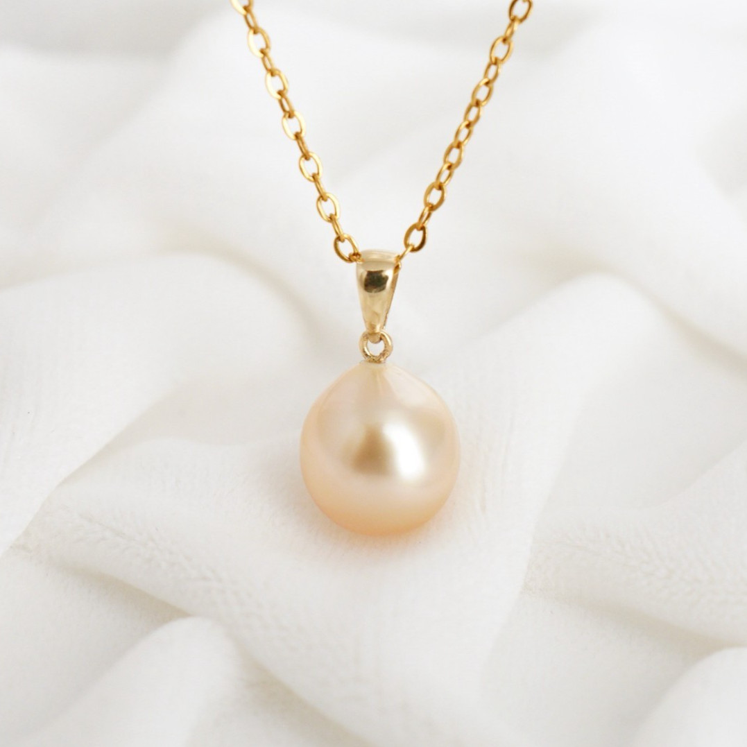 High Luster 9.0mm Drop Light Gold South Sea Pearl Pendant 14Kt Yellow Gold,Gift