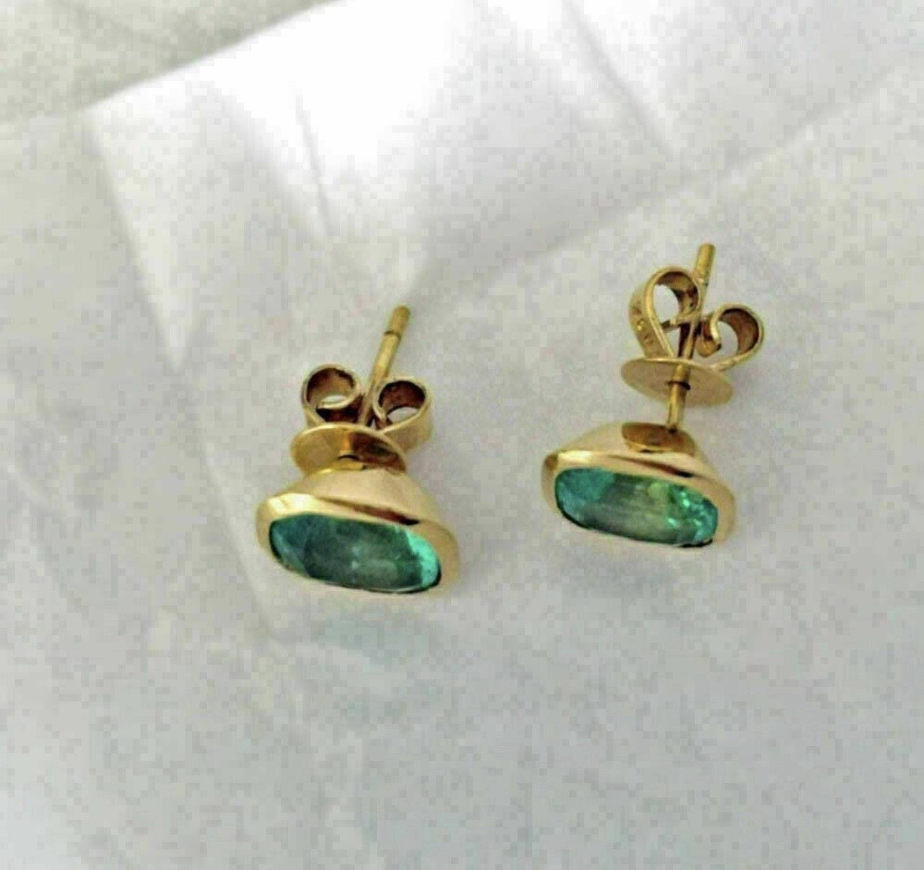 Stud Emerald Earrings 14k Solid Yellow Gold Natural Zambian Emerald Stud Earring
