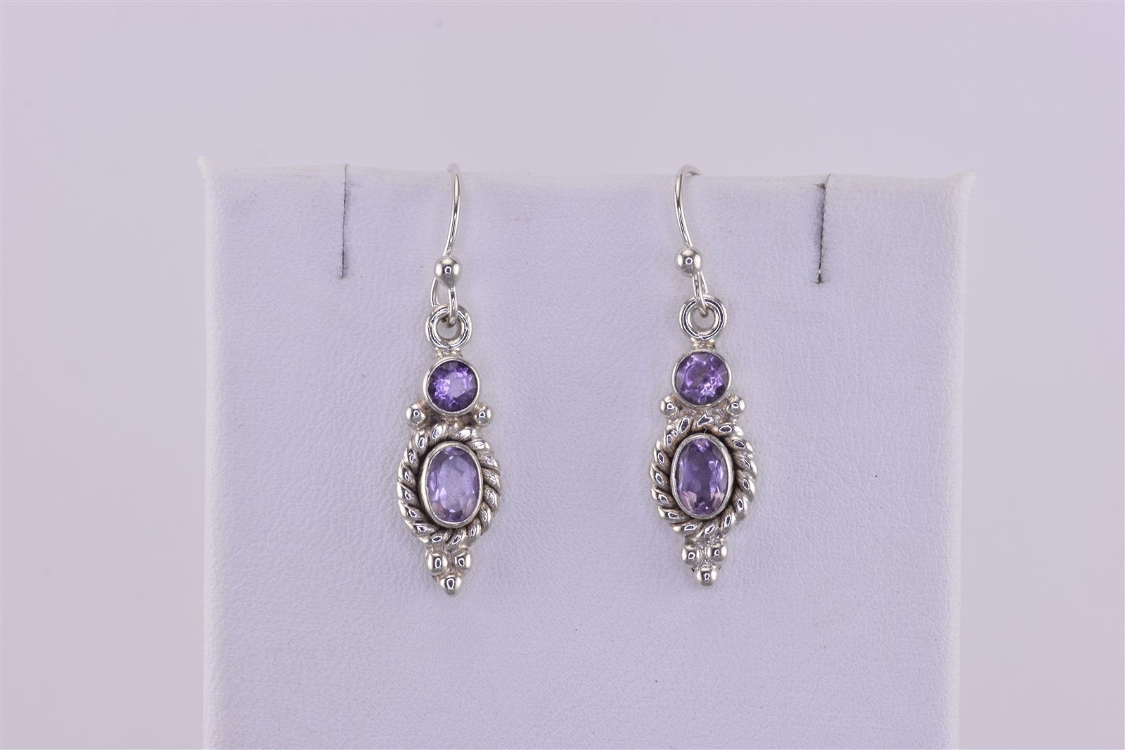 Sterling Silver 22mm x 8mm Dangling Purple Amethyst Cable 925 Hook Earrings