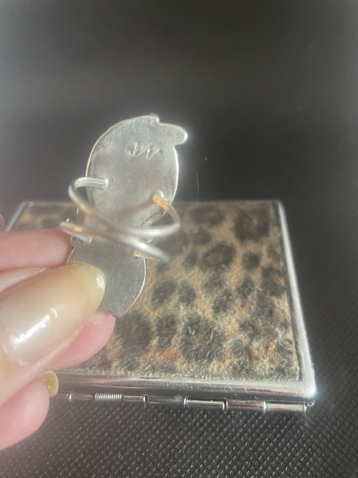 Signed Vintage Native American Bisbee And Coral Silver Ring