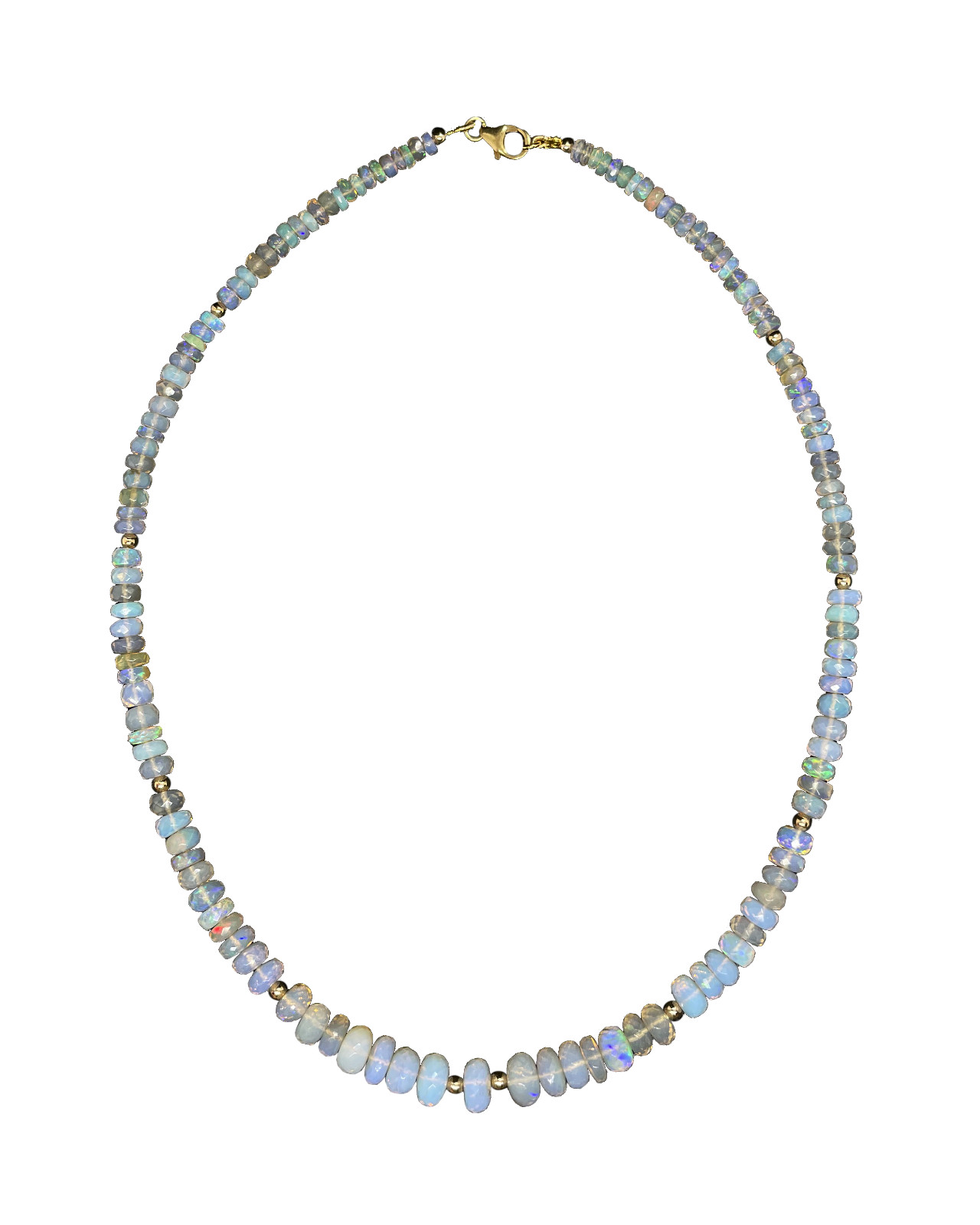 Genuine Opal Beaded Necklace with 9K Solid Gold Beads