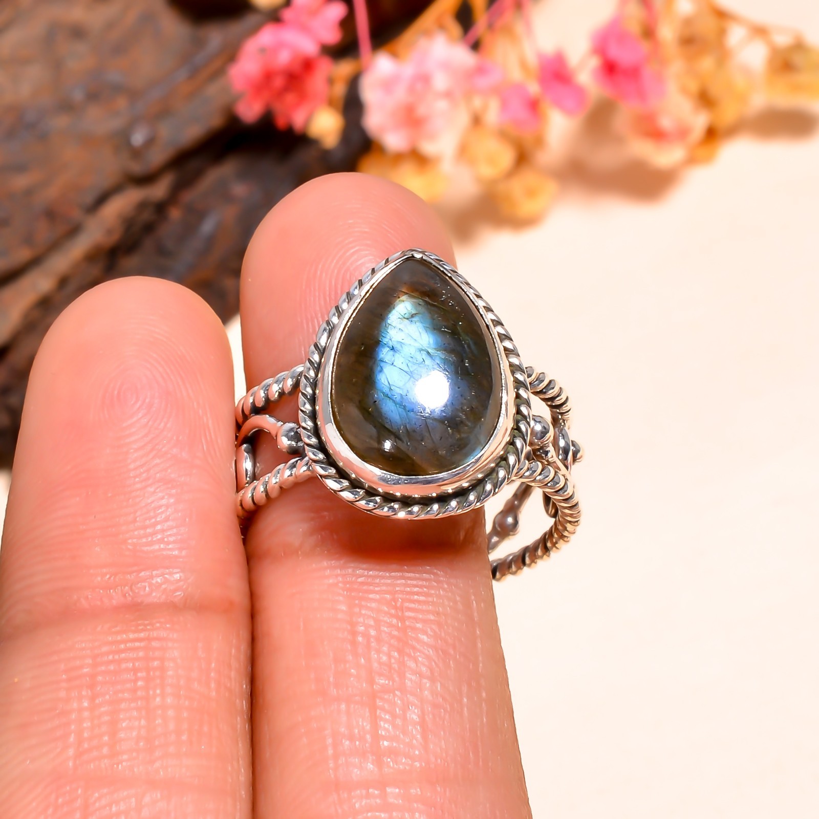 Labradorite Gemstone 925 Silver Handmade Statement Ring Jewelry