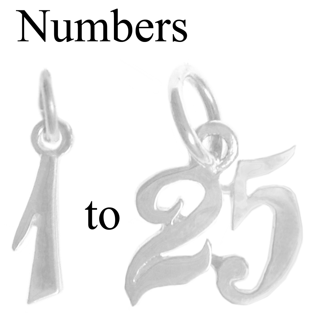 Sterling Number Numeral Pendants #’s 1-25, Anniversary,Birthdays