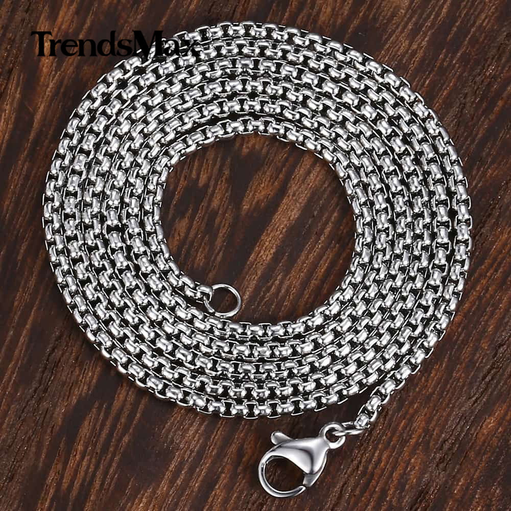 2MM 16-30INCH Long Silver Smooth Box Chain Necklace Choker Stainless Steel Link