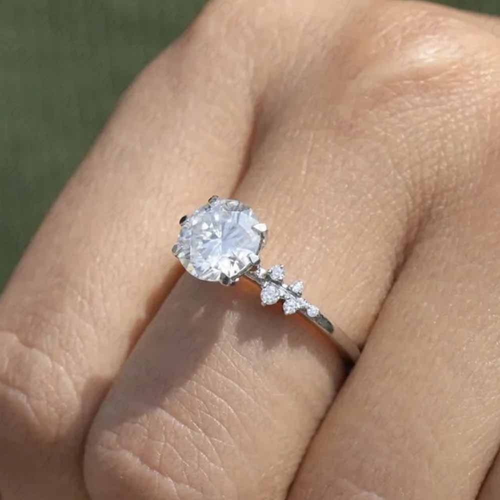 2.0CT Round Moissanite Solitaire with Accents Wedding Ring 14K White Gold Plated