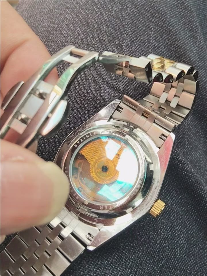 JUNYU 1953 Automatic Luxury Watch Gold Dial Diamond Markers Two Tone Datejust