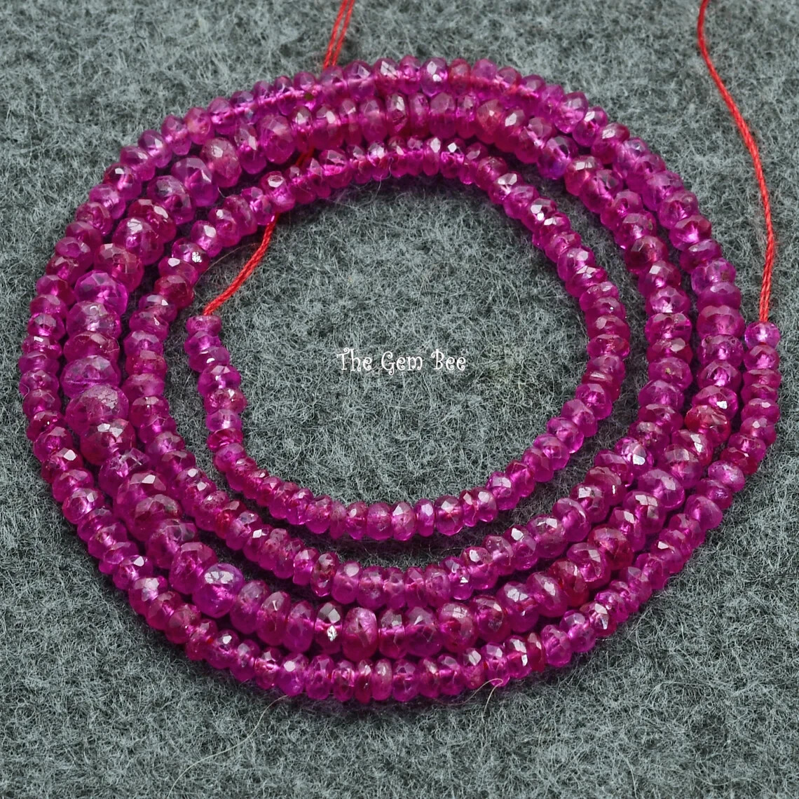 2.2-4.2mm Gem Grade No Heat Fine Burmese Ruby Faceted Rondelle Bead 16.5 inch st