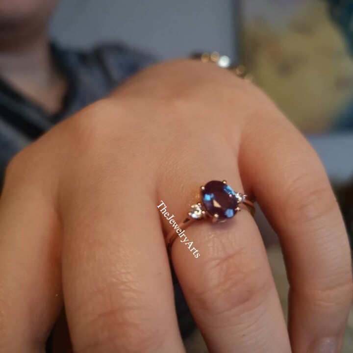 Vintage Alexandrite Ring, Simple Alexandrite Ring Halo Engagement Ring Sterling