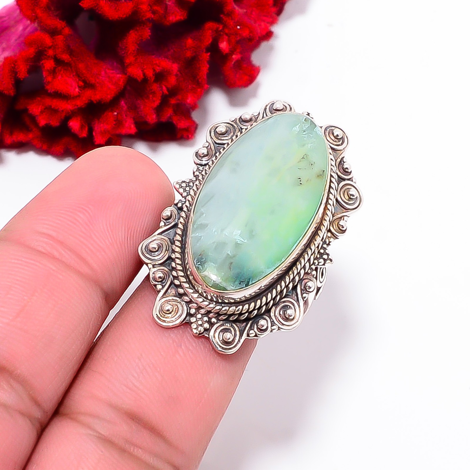 Blue Opal – Peru Fine Art Oxidised 925 Sterling Silver Ring S.9 R102456
