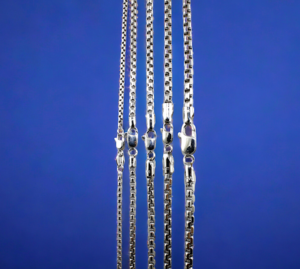 10K White Gold Venetian Round Box Necklace Bracelet Chain Real 7″-30″ 1-3mm