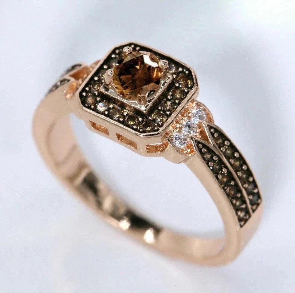 2.00Ct Round Cut Lab-Created Brown Diamond Engagement Ring 14K Rose Gold Plated
