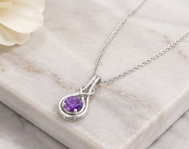 1Ct Round Cut Simulated Amethyst Stunning Pendant Necklace 14K White Gold Plated