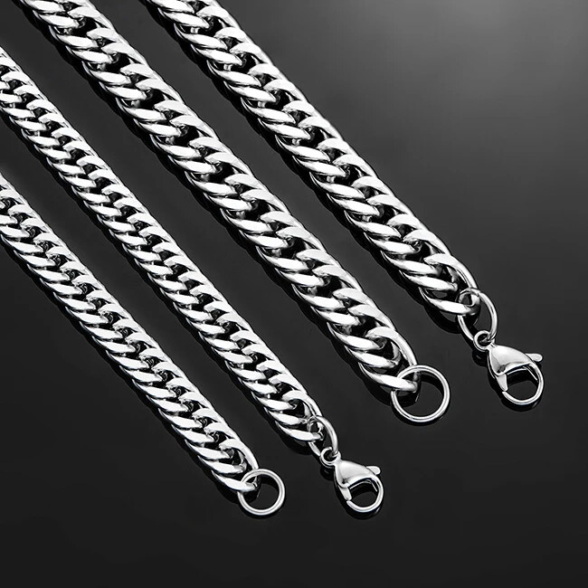 16-36″ Stainless Steel Double Chain Cuban Women Men Necklace 3/5/7mm Lobster