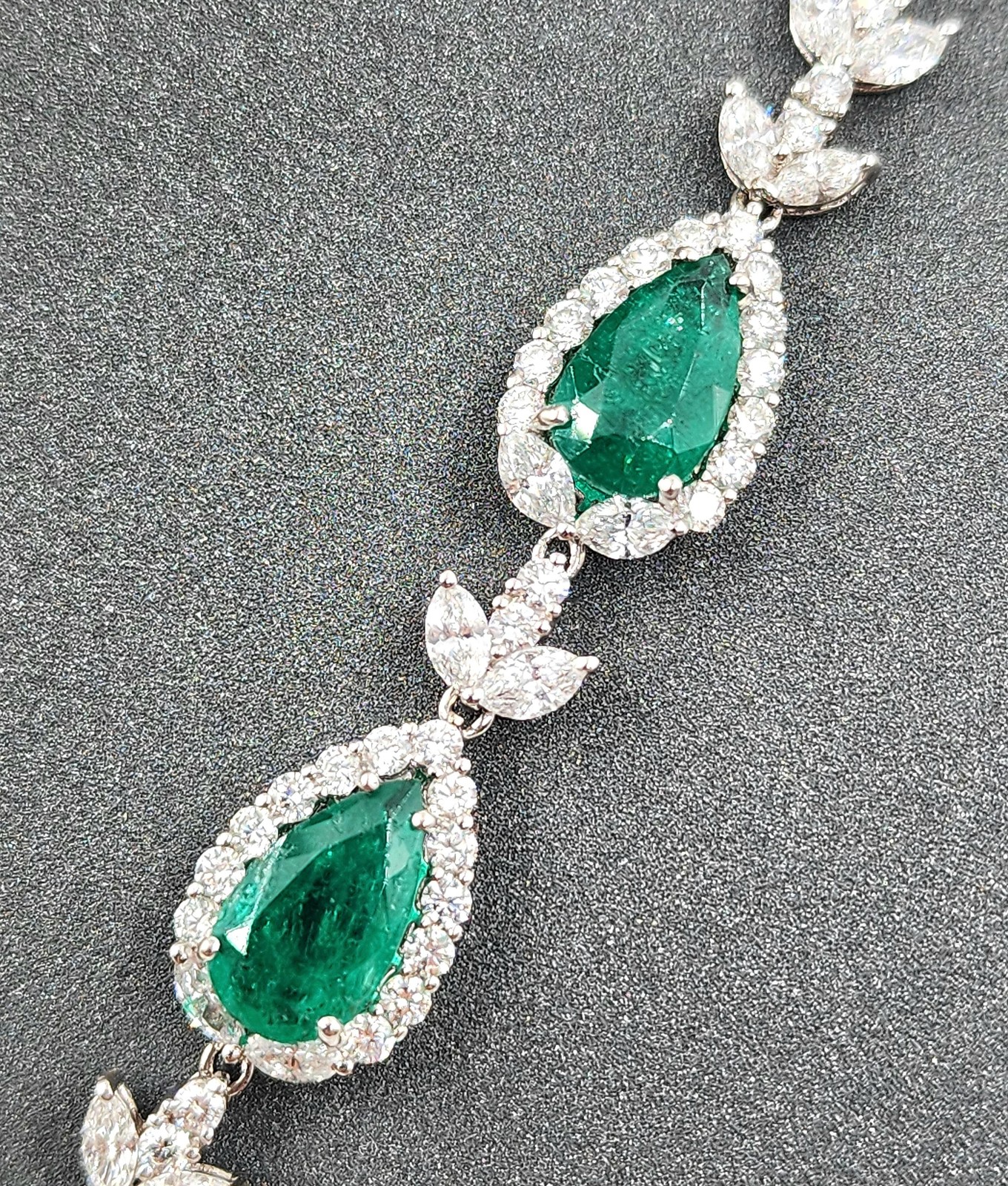 27.46 Ct GIA Certified Colombian Emerald & Diamond Necklace, 18k White Gold