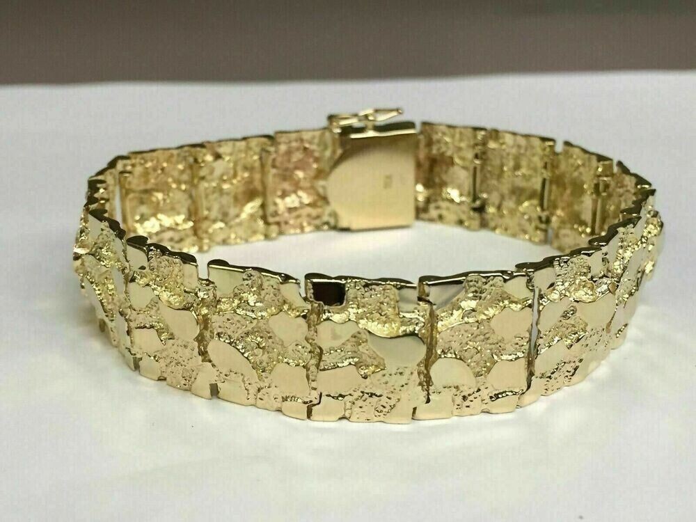 14k Yellow Gold Finish Handmade Adorable Men’s Nugget Bracelet 17 mm 8.5″ Inch