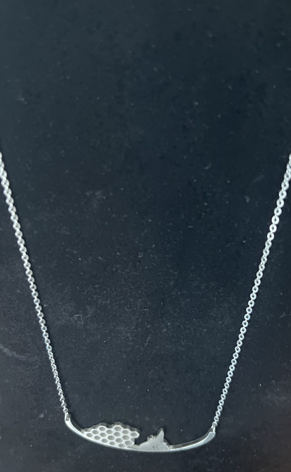 Bumblebee Honeycomb Silver tone Necklace Chain Flying Bee Honey 18” Nature