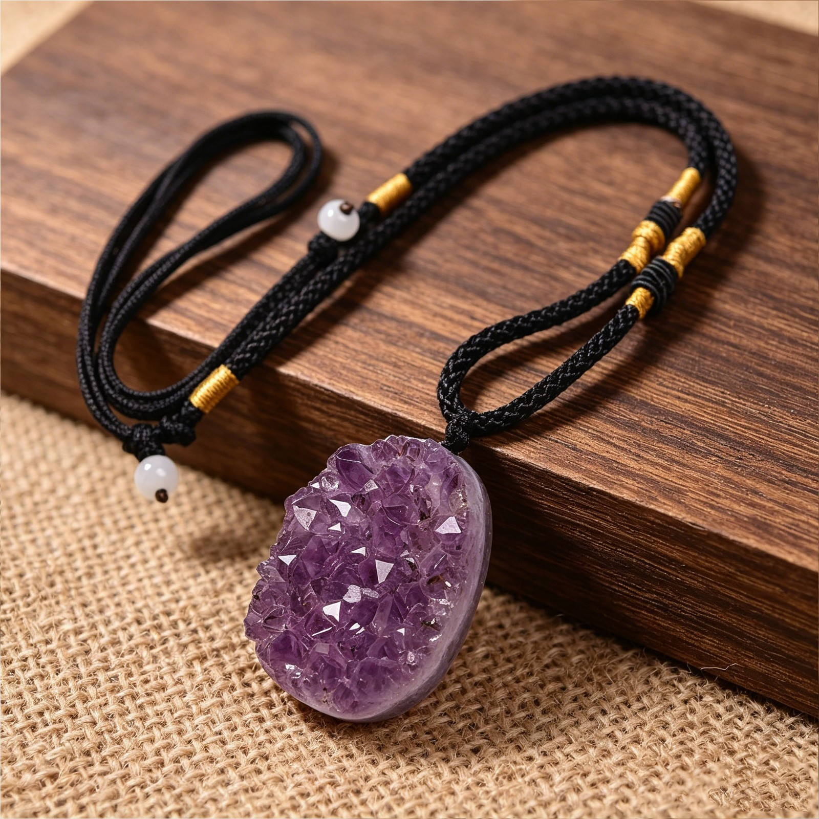Raw Amethyst Cluster Necklace Purple Crystal Spiritual Protection Amulet Pendant