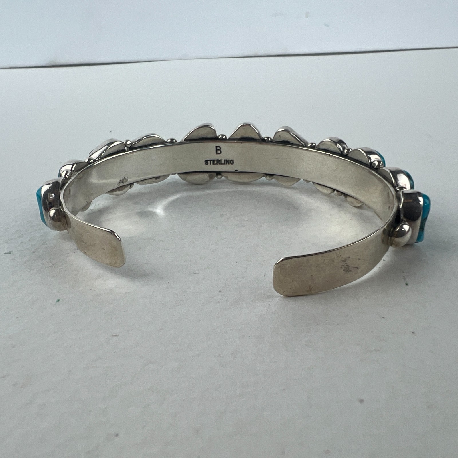Vintage Native American Turquoise Cuff Sterling Silver Bracelet Artisan Sign 925