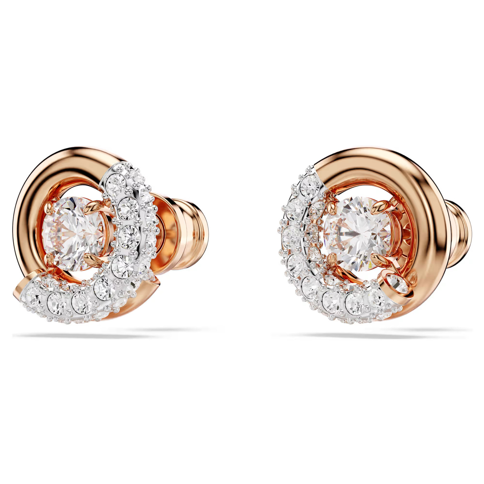 Dextera White Rose Gold Tone Plated Stud Earrings Round Cut New