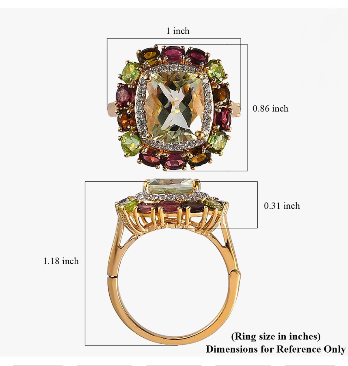 Statement AAA Montezuma Prasiolite Multi-Tourmaline Zircon 8 CTW Ring Size 9 NEW