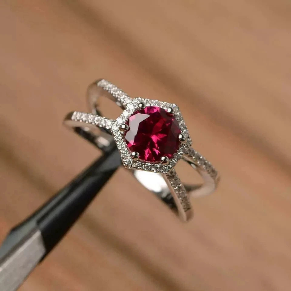 2.68 Ct Round Cut Simulated Ruby Women’s Promise Band Ring 14k White Gold Plated