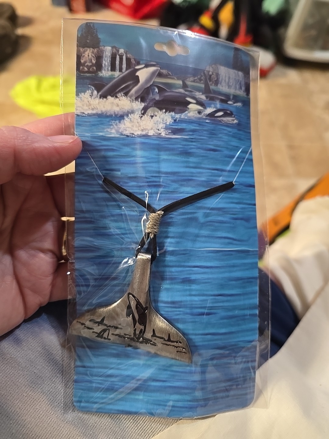 Seaworld Whale Tail Necklace w/ Cord Brand Orca Encounter Engraved NIPS Gift