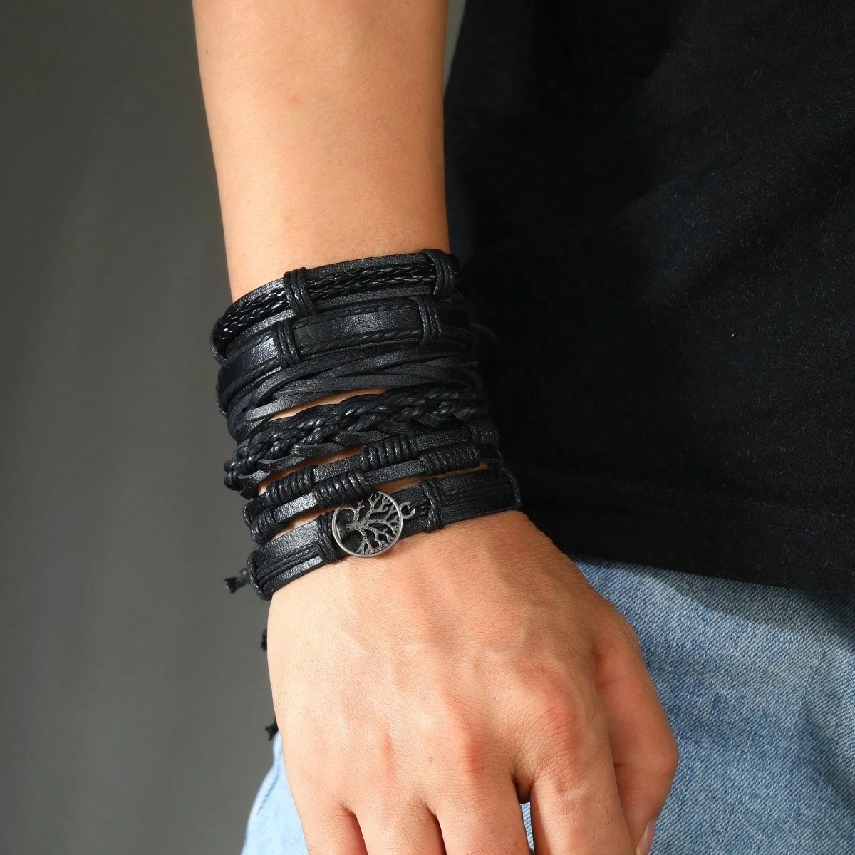 6PCS Men Women Braided Leather Rope Bracelet Set Wristband Bangle Tribal USA NEW