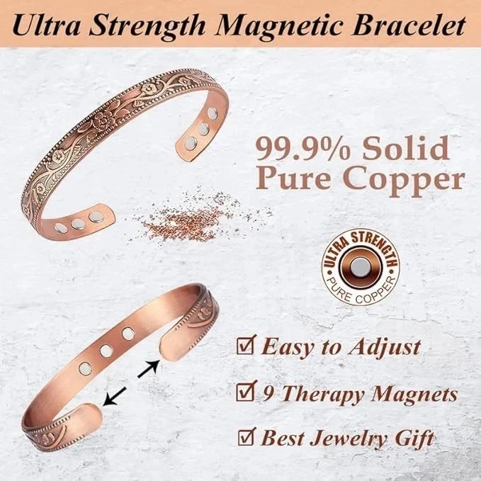Copper Magnetic Bracelet Energy Cuff Adjustable Wristband for Men & Women