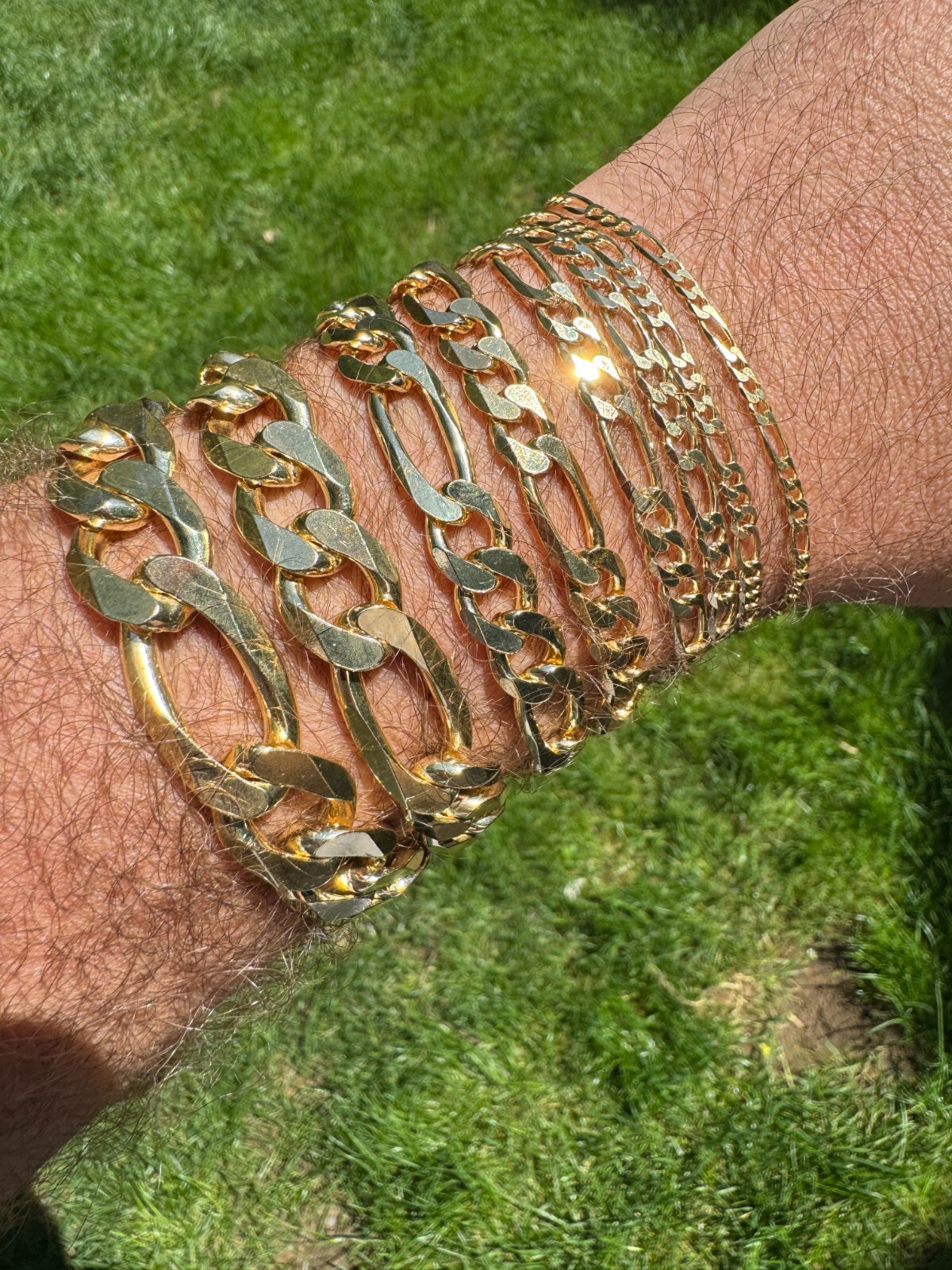 14k Gold Plated Solid 925 Sterling Silver Figaro Chain Bracelet ITALY 2.5-10mm