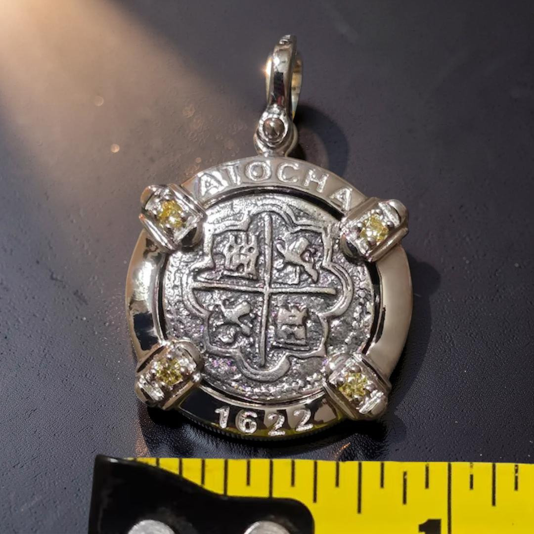 Atocha 1622 Shipwreck Silver Coin Pendant Citrine Gemstones Sterling Silver