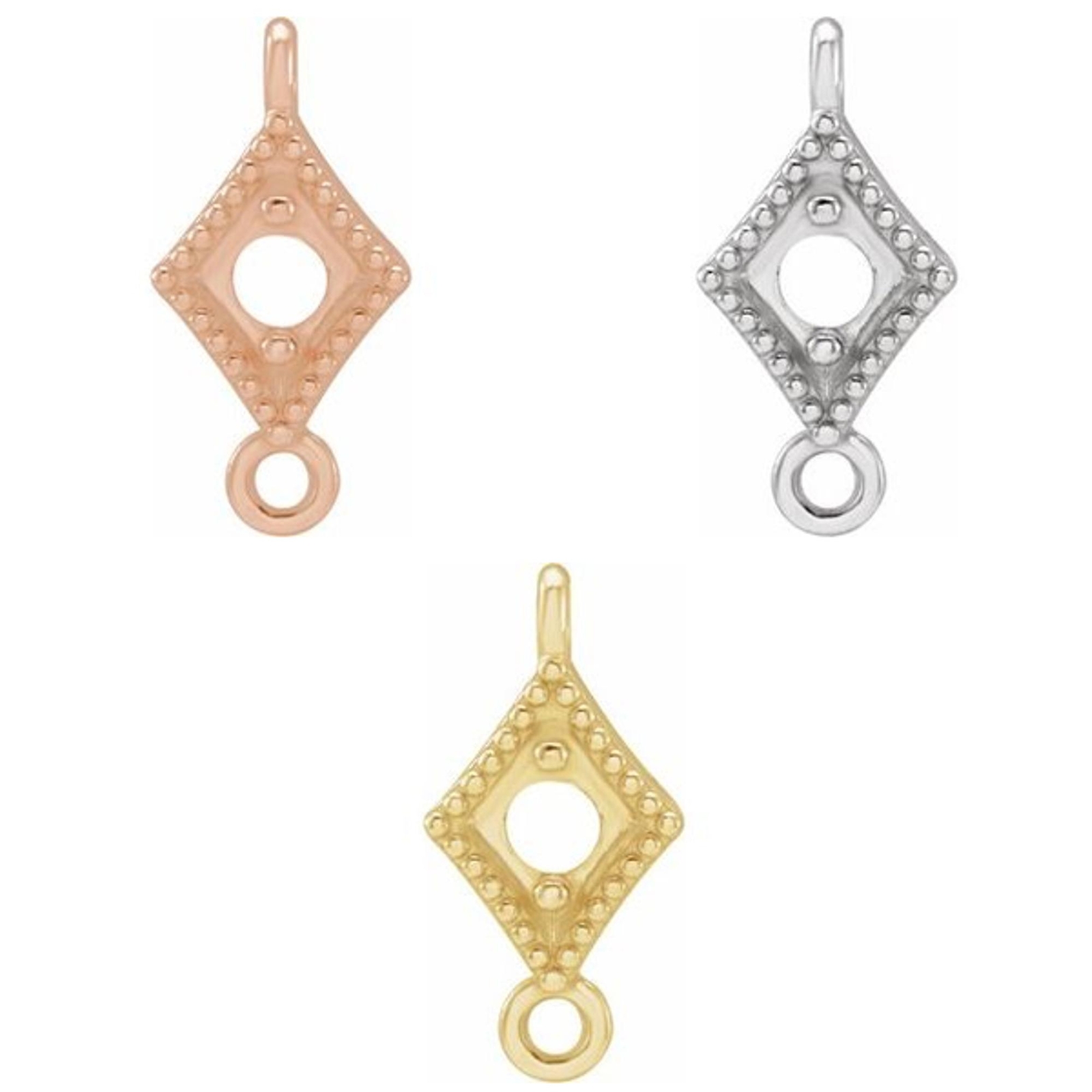 Gold- Platinum Unset Round Stone 2-Prong Diamond Shape Dangle Setting Mount Link