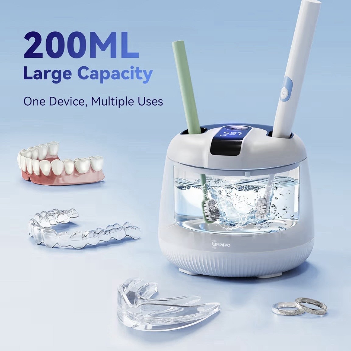 Portable Ultrasonic Retainer Cleaner 48kHz for Dentures, Aligners & Jewelry