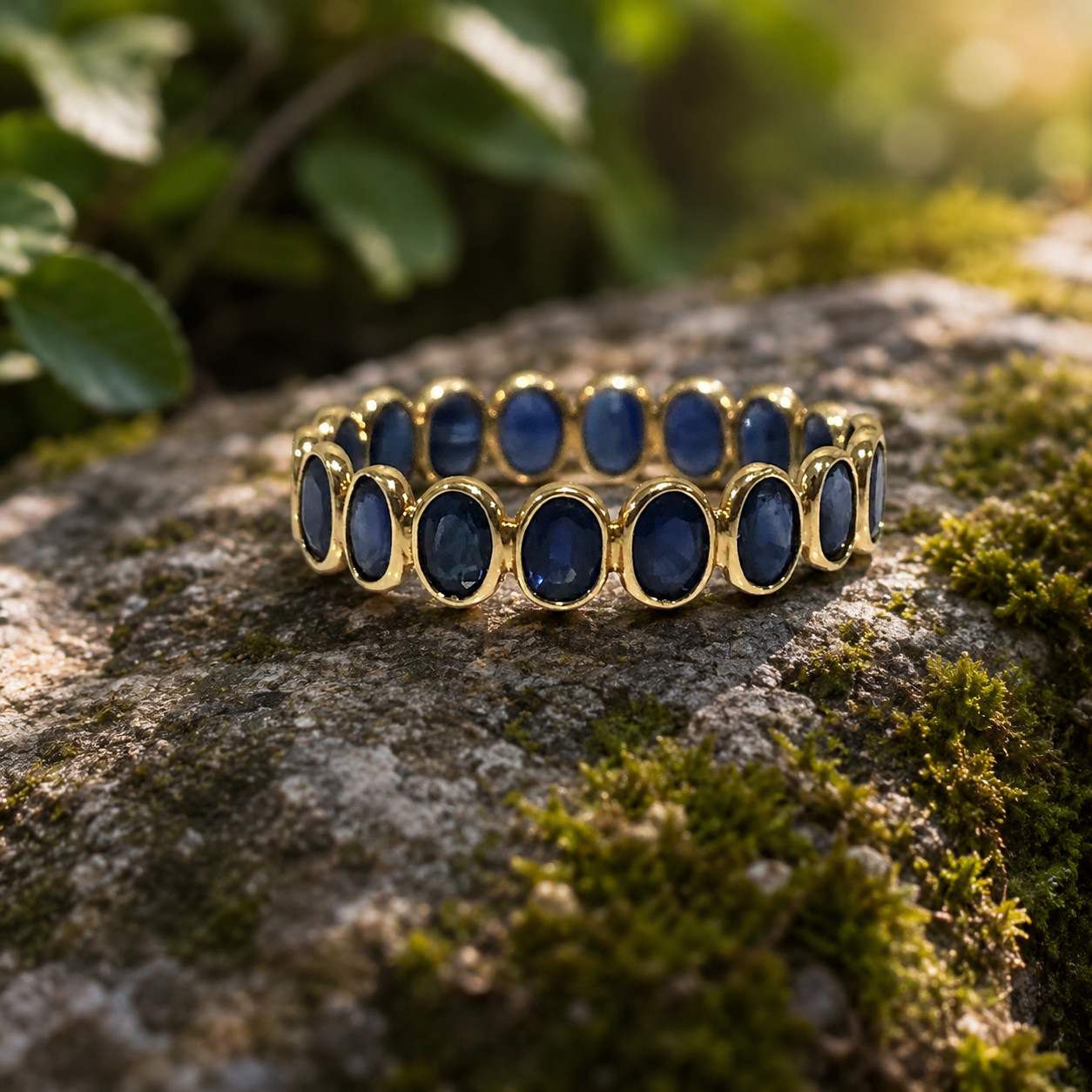 2Ct Lab Created Blue Sapphire Eternity Wedding Band Ring 14K Yellow Gold Plated