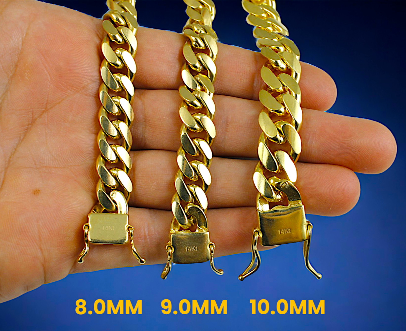 14K Yellow Gold SOLID Miami Cuban Necklace Bracelet Chain Gold 2mm-16mm 7″-30″