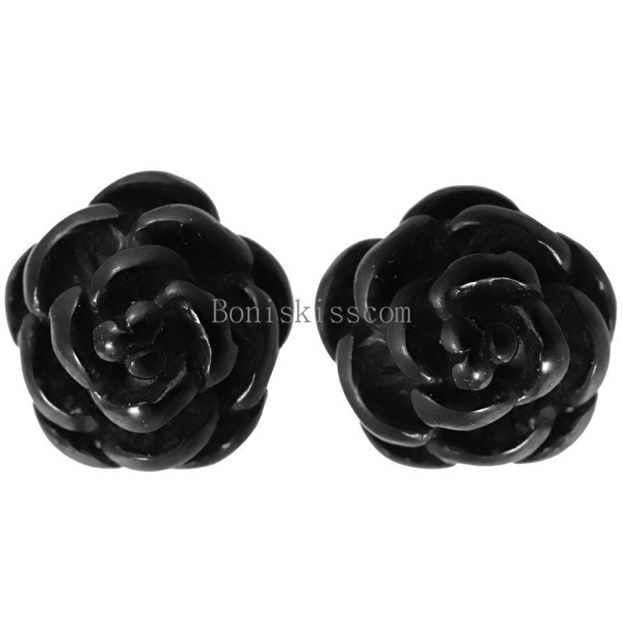 Charm Rose Flower Shape Stainless Steel Stud Earrings Bead Ball Screw Back