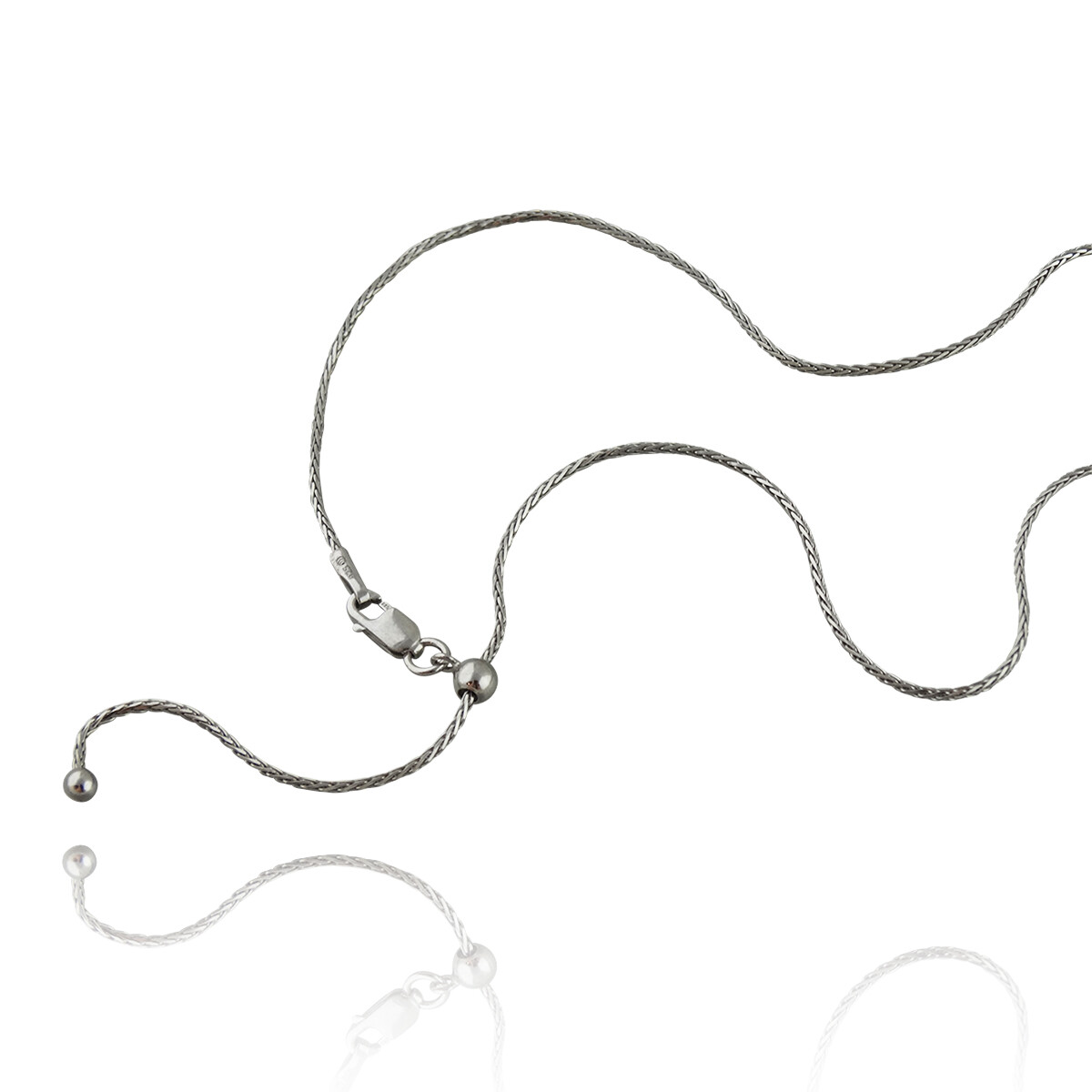 Adjustable 1mm Spiga Wheat Chain Necklace 20″ Rhodium Plated 925 Sterling Silver