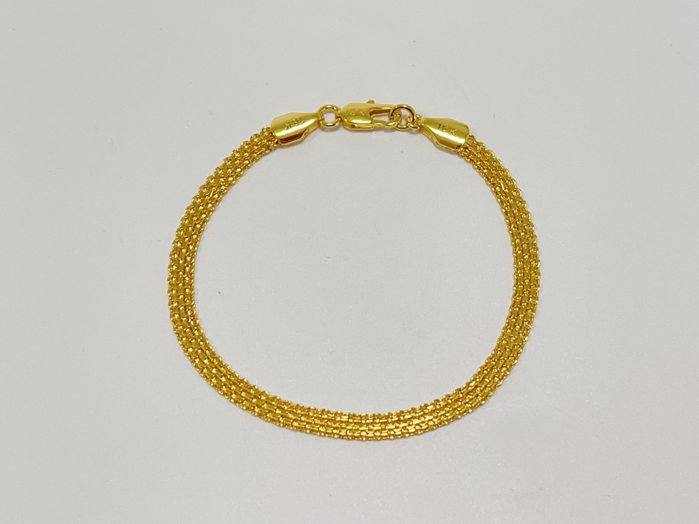 Solid 18K Yellow Gold AU750 Multiple Layer Wide Bracelet Bangle Chain 8inch