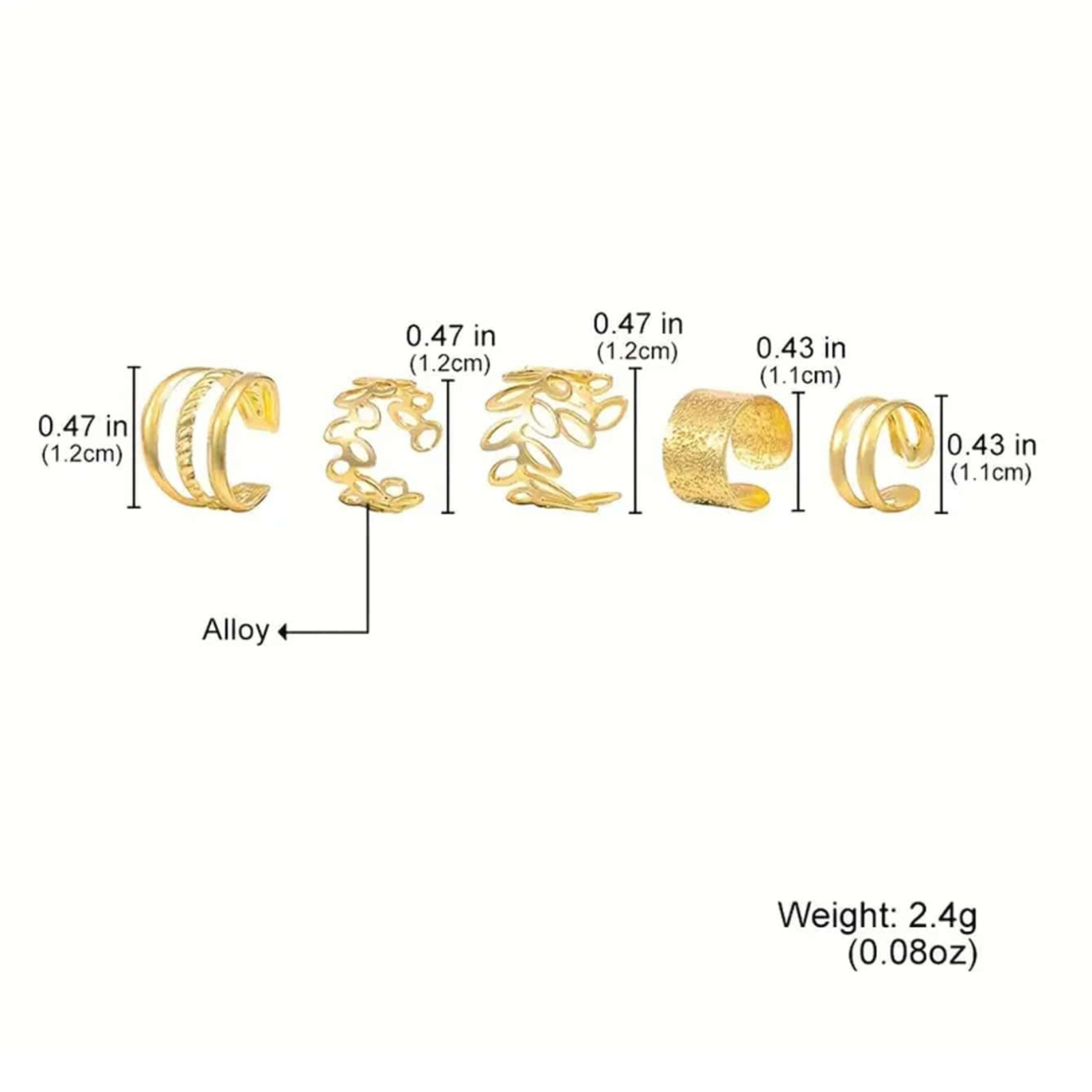 5X Adjustable Ear Cuffs Clip-On Earrings Non-Piercing Fashion Jewelry for Unisex