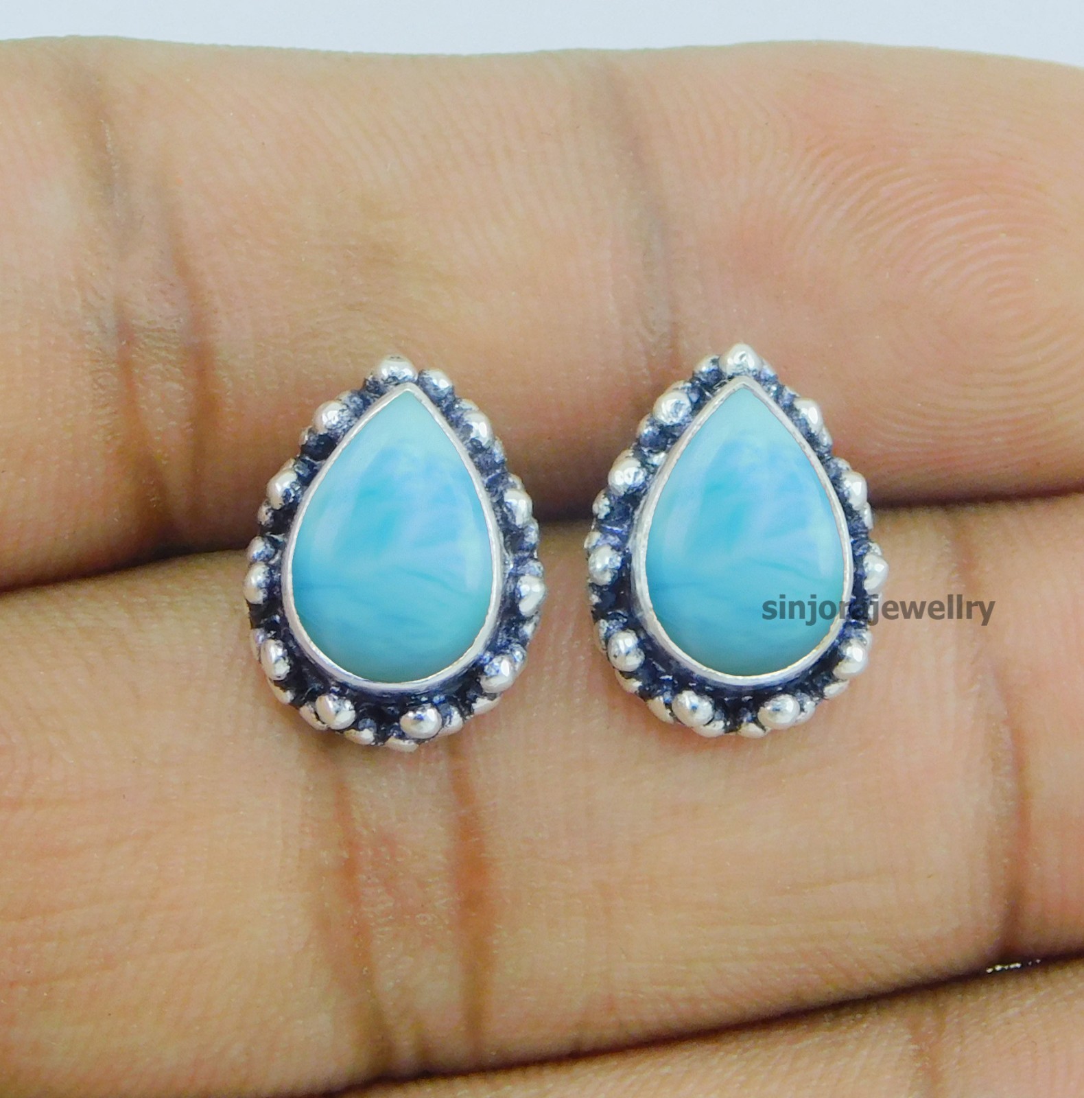 Larimar Gemstone 925 sterling silver handmade Jewelry Stud Earrings