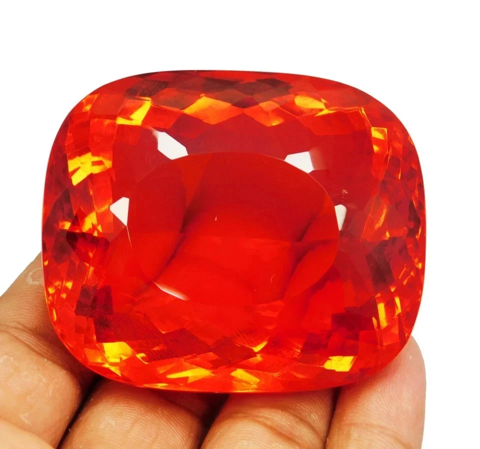 250.50 Carat Flawless Fire Opal Red Orange Cushion Cut Certified Loose Gemstone