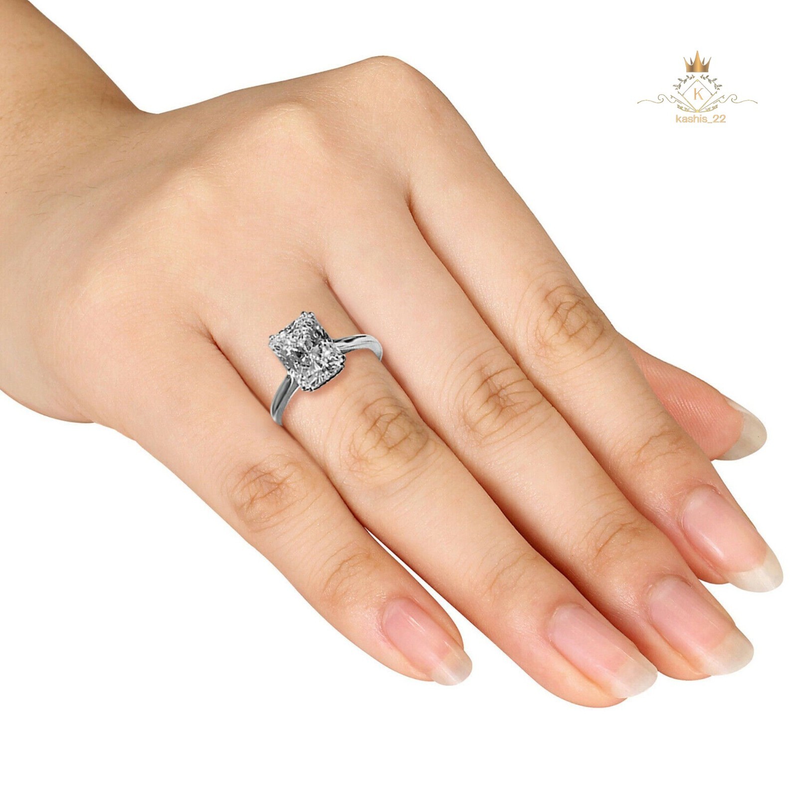 Solitaire Moissanite Engagement Ring 3 Carat Radiant Cut Solid 14K White Gold