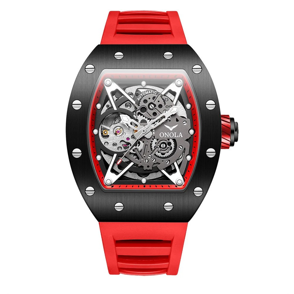 ONOLA Men Full Automatic Self-Wind Watch Mechanical Hollow Skeleton Waterproof