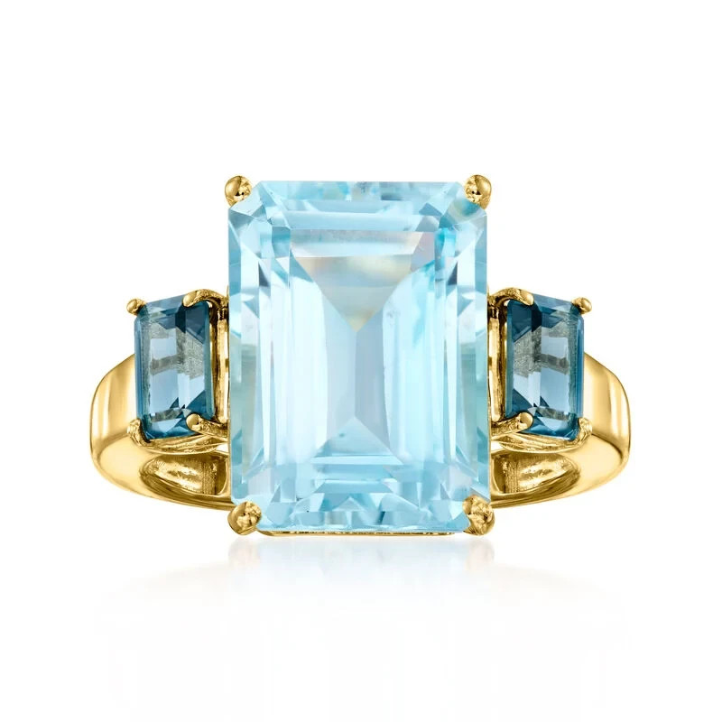 Ross-Simons 12.00ct Sky Blue & 1.30ct TW London Blue Topaz Ring Gold